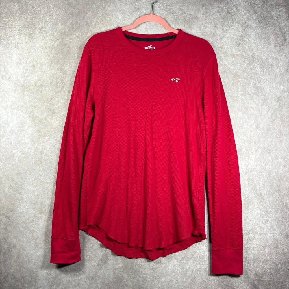 Hollister Thermal Shirt Men Large Red Waffle Knit Long Sleeve Casual Outdoor Y2K